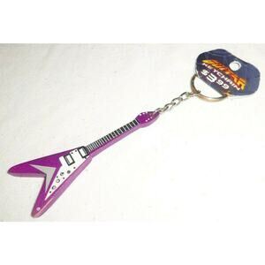 Purple Flying V Wood Electric Guitar KeyChain Key Ring
